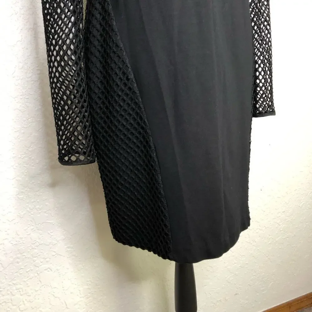 Betsey Johnson black long mesh sleeve sheath dress size 12